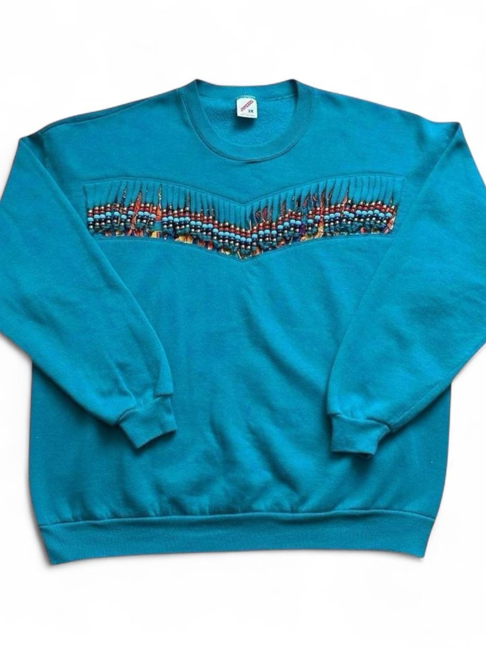 Vintage 1990s Teal Western Embellished Crewneck Sweater - Men XXL